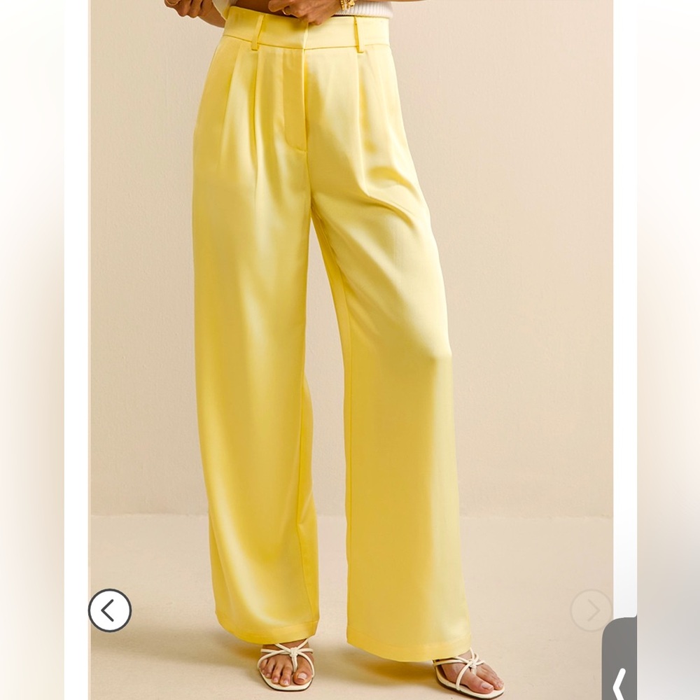 Butter Yellow Elegant Yellow Women's Wide-Leg Pants